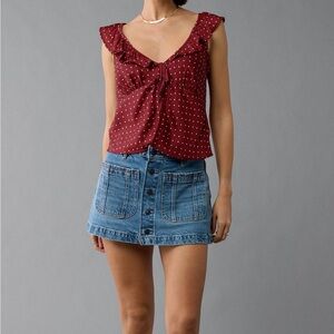 American Eagle Polka Dot Tie Front Top